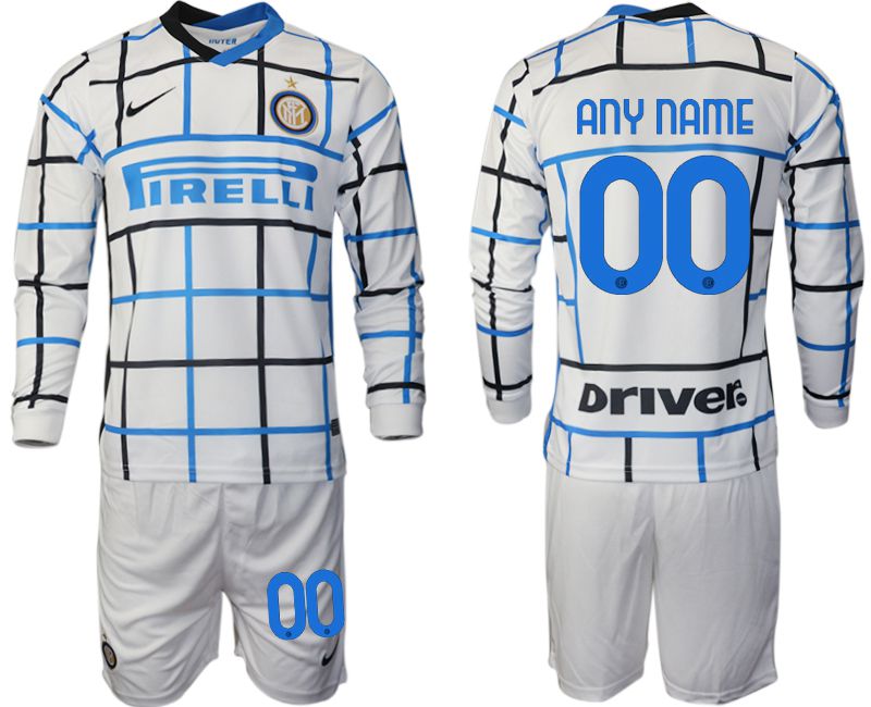 Men 2020-2021 club Inter milan away long sleeve customized white Soccer Jerseys->customized soccer jersey->Custom Jersey